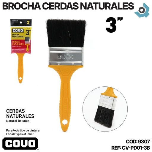 [9307] BROCHA 3" CERDAS NATURALES NEGRAS COVO