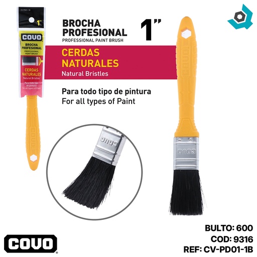 [9316] BROCHA 1" CERDAS NATURALES NEGRAS COVO
