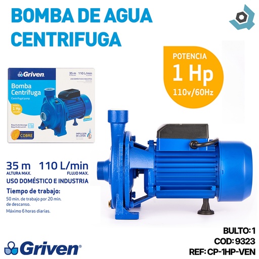 [9323] BOMBA DE AGUA 1HP CENTRIFUGA GRIVEN