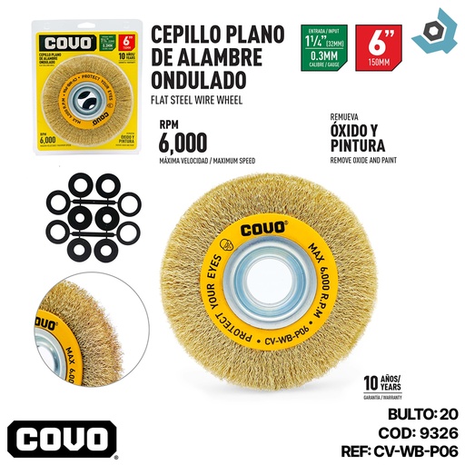 [9326] DISCO CEPILLO DE ALAMBRE 6" PLANO COVO