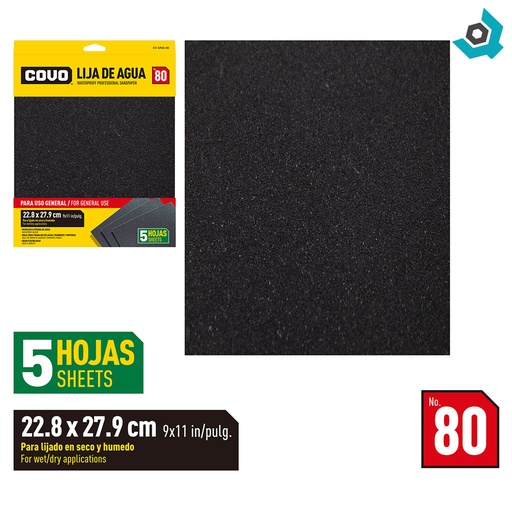 [9334] LIJA DE AGUA 9" X 11" GRANO 80 COVO