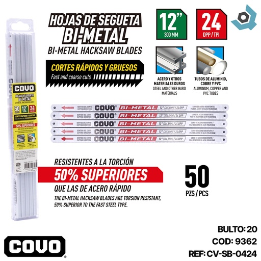 [9362] HOJAS DE SEGUETA 24 DIENTES BI METAL COVO