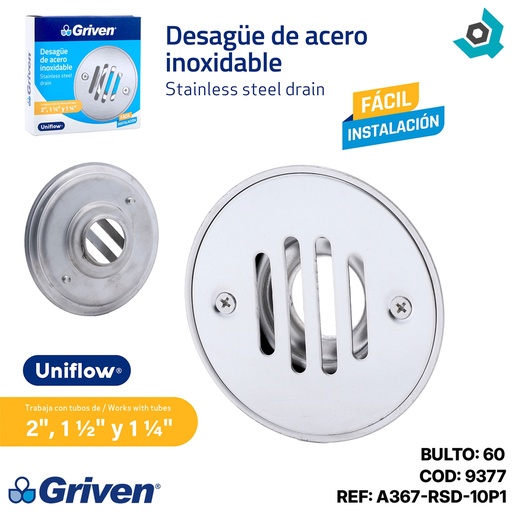 [9377] DESAGUE DE PISO 3" REDONDO ACERO INOXIDABLE GRIVEN