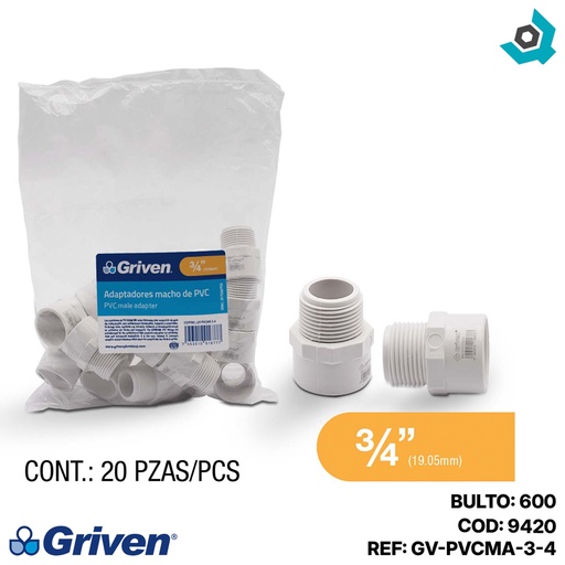 [9420] ADAPTADOR PVC 3/4" MRXC GRIVEN