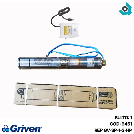 [9451] BOMBA DE AGUA 1/2HP SUMERGIBLE 110V GRIVEN