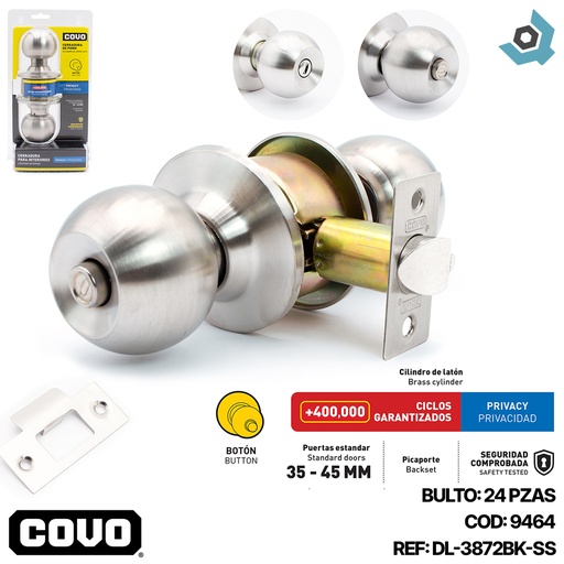 [9464] CERRADURA PARA BANO DE POMO CROMADA COVO