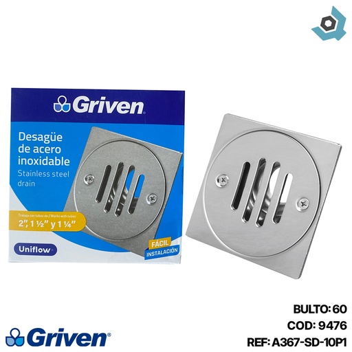 [9476] DESAGUE DE PISO 4" X 4" ACERO INOXIDABLE GRIVEN