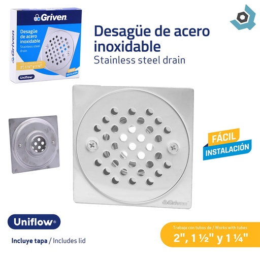 [9477] DESAGUE DE PISO 4" X 4" ACERO INOXIDABLE GRIVEN