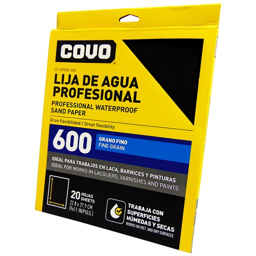 [9495] LIJA DE AGUA 9" X 11" GRANO 600 FINO COVO