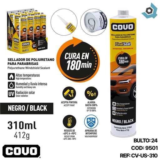 [9501] SELLADOR ADHESIVO DE PARABRISAS NEGRO 310ML COVO