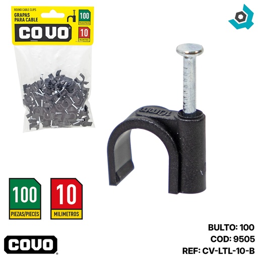 [9505] GRAPAS PARA CABLES 10MM NEGRO COVO