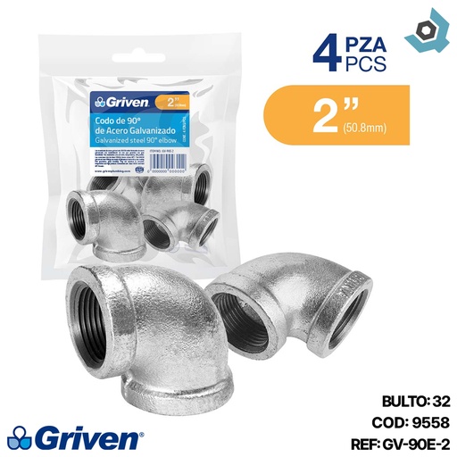 [9558] CODO 90GR 2" DE ACERO GALVANIZADO HR GRIVEN