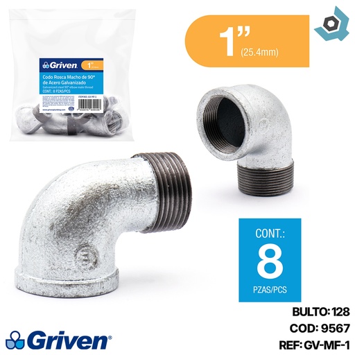 [9567] CODO 90GR 1" DE ACERO GALVANIZADO MR GRIVEN
