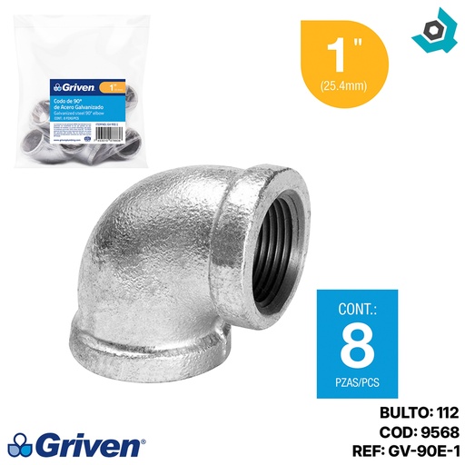 [9568] CODO 90GR 1" DE ACERO GALVANIZADO HR GRIVEN
