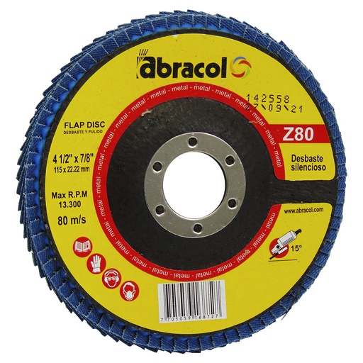 [9584] DISCO ABRASIVO 4 1/2" X 7/8" T29 ZR GRANO 80 ABRACOL