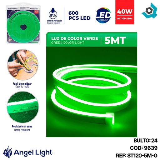 [9639] TIRA DE LUZ LED 5 METROS VERDE ANGEL LIGHT