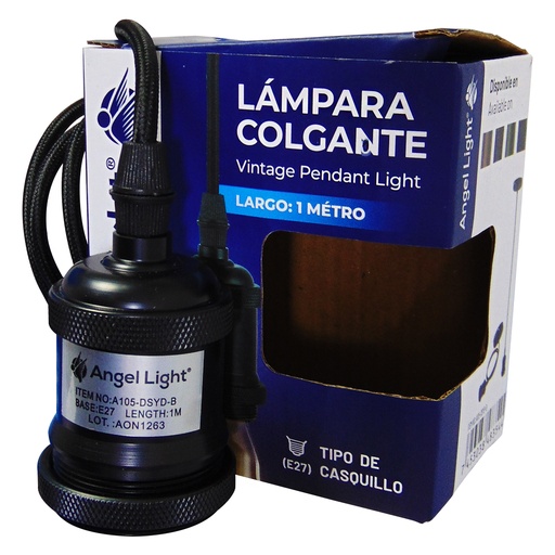 [9647] SOCATE PARA BOMBILLO COLGANTE NEGRO ANGEL LIGHT