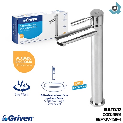 [9691] GRIFERIA PARA LAVAMANOS INDIVIDUAL CUELLO ALTO GRIVEN