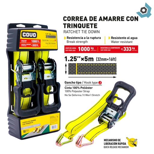 [9744] CORREA DE AMARRE CON TRINQUETE 1000KG" X 5M COVO