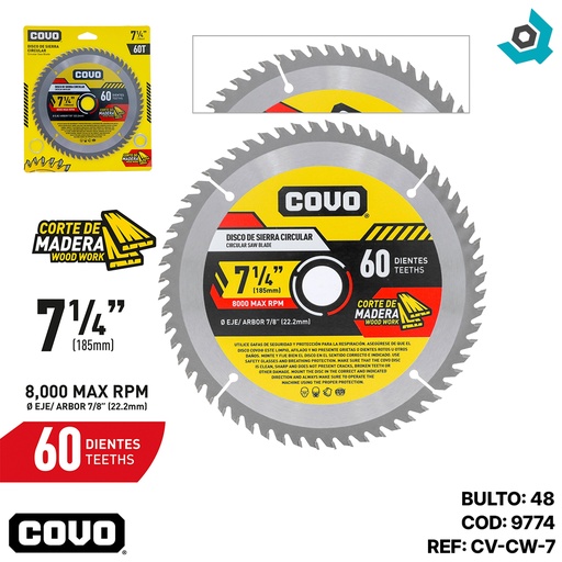 [9774] DISCO DE SIERRA 7 1/4" CIRCULAR COVO