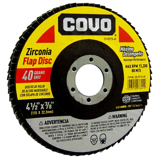 [9782] DISCO ABRASIVO 4 1/2" GRANO 40 PARA PULIR COVO