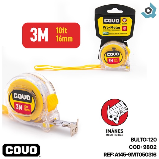 [9802] CINTA METRICA 3M X 16MM COVO