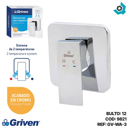 [9821] LLAVE PARA DUCHA 1/2" CROMADA MONOMANDO GRIVEN