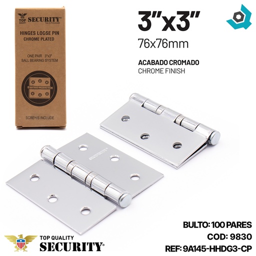 [9830] BISAGRA NUDO 3" X 3" CROMADA SECURITY