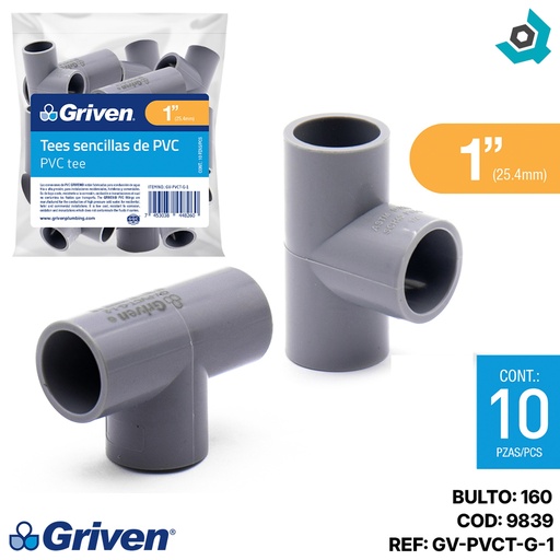 [9839] TEE PVC 1" SENCILLA CXCXC GRIS GRIVEN