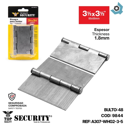 [9844] BISAGRA PARA SOLDAR 3.5" X 3.5" SECURITY