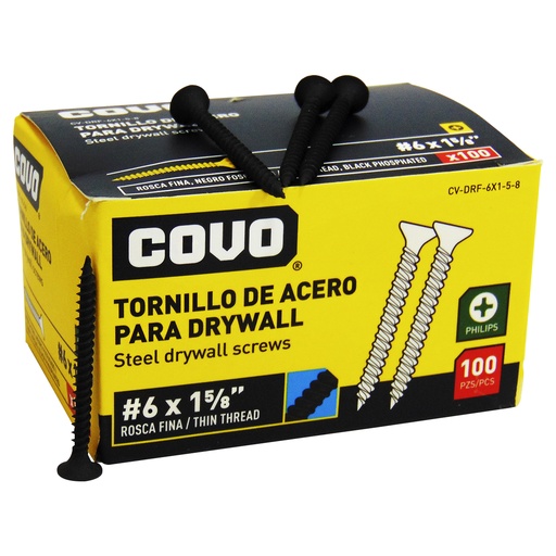[9852] TORNILLO DRYWALL #6 X 1 5/8" ROSCA FINA 100PZA COVO