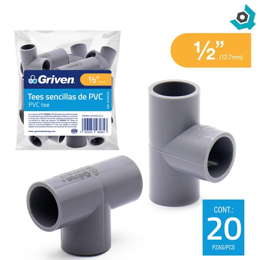 [9856] TEE PVC 1/2" SENCILLA CXCXC GRIS GRIVEN