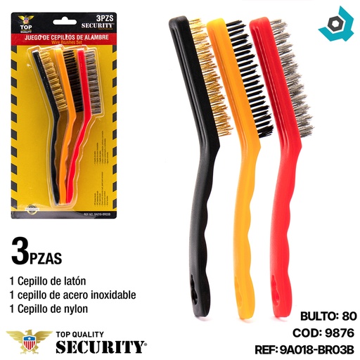 [9876] JUEGO DE CEPILLOS DE ALAMBRE 3 PIEZAS SECURITY