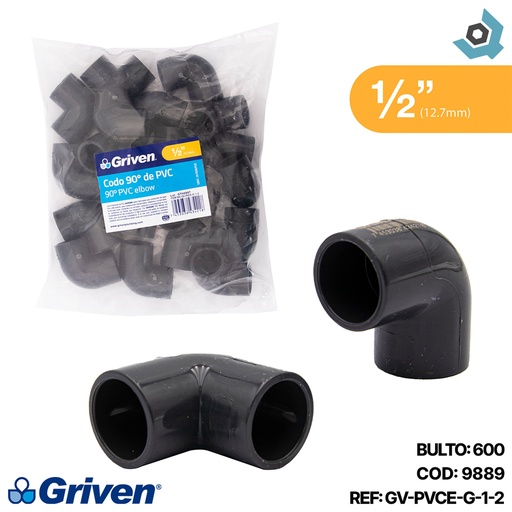 [9889] CODO 90GR PVC 1/2" CXC GRIS GRIVEN