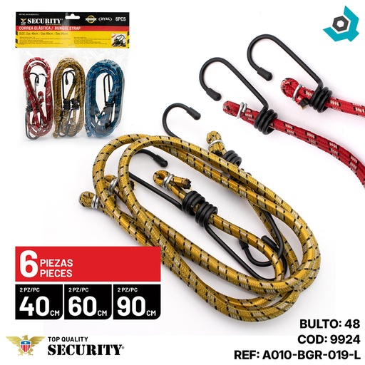 [9924] CUERDA ELASTICA PARA EQUIPAJE 6 PIEZAS SECURITY