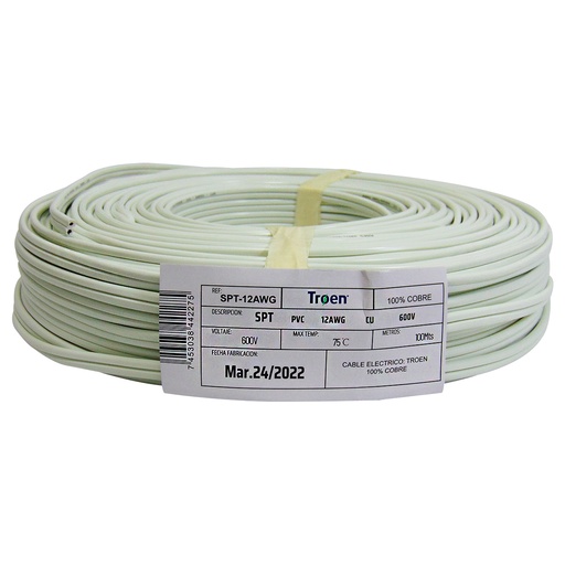 [9991] CABLE ELECTRICO 12 AWG X2 100M BLANCO TROEN
