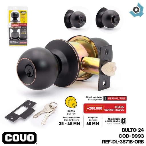 [9993] CERRADURA DE POMO PARA DORMITORIO NEGRO MATE COVO