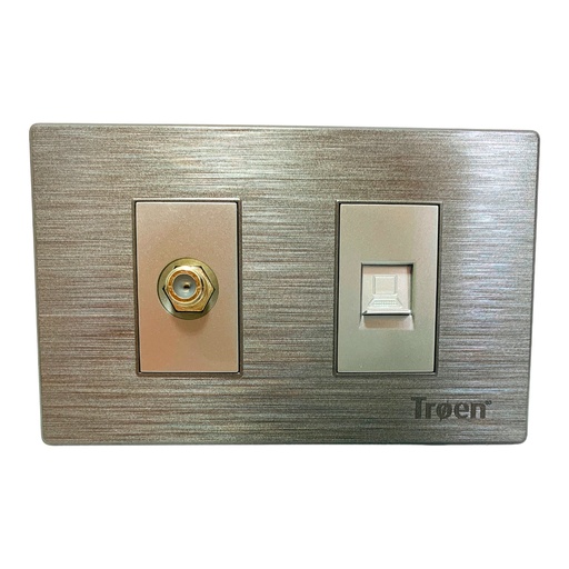 [11093] TOMA PARA CABLE COAXIAL Y RED RJ45 DE PARED PLATEADO TROEN