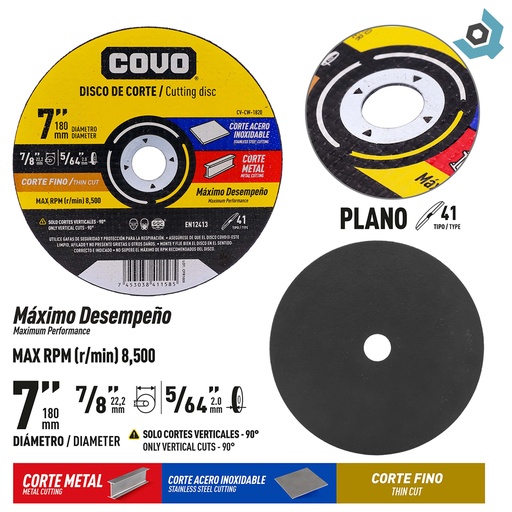 [11101] DISCO DE CORTE 7" METAL FINO COVO
