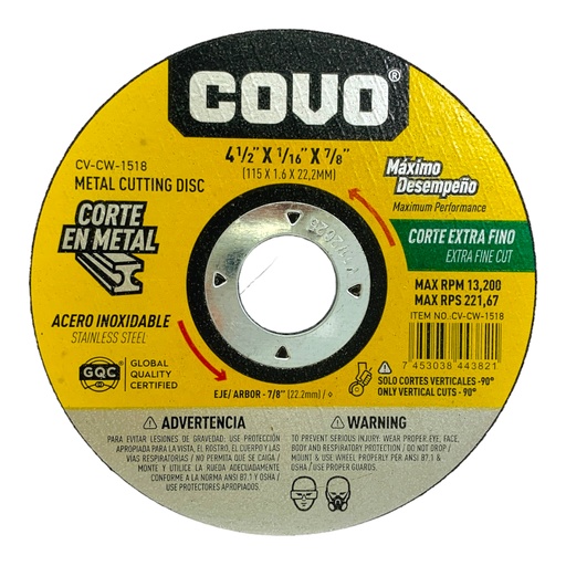 [11103] DISCO PARA CORTE EN METAL 4 1/2" FINO COVO
