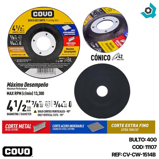 [11107] DISCO PARA CORTE EN METAL 4 1/2" EXTRA FINO COVO