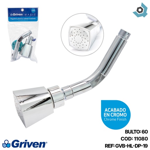 [11080] REGADERA PARA BANO 2" ABS CROMADA CABEZA CUADRADA GRIVEN BASIC