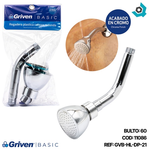[11086] REGADERA PARA BANO 2 1/2" ABS CROMADA CABEZA REDONDA GRIVEN BASIC