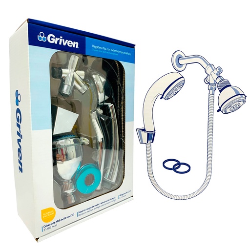 [11157] REGADERA FIJA CON EXTENSION TIPO TELEFONO CROMADO GRIVEN