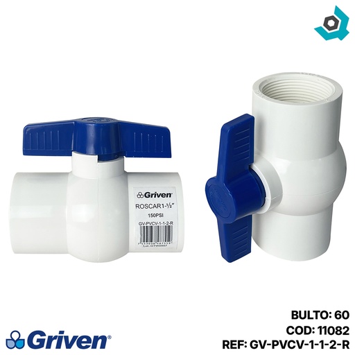 [11082] VALVULA 1 1/2" DE PVC CON ROSCA GRIVEN