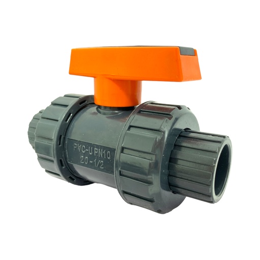[11200] VALVULA BOLA DOBLE UNION UNIVERSAL PVC PRES 1/2" SIN ROSCA TUBRICA