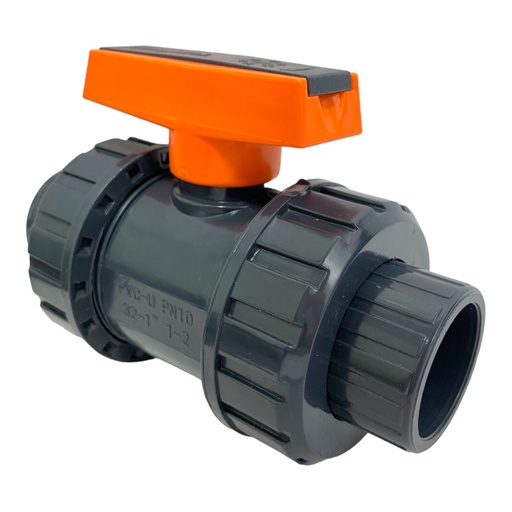 [11208] VALVULA BOLA DOBLE UNION UNIVERSAL PVC PRES 1" C SIN ROSCA TUBRICA