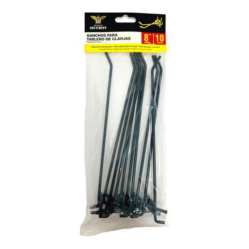 [11123] GANCHOS PARA TABLEROS DE CLAVIJA 8" NEGRAS 10 PIEZAS SECURITY