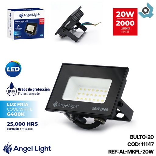 [11147] REFLECTOR LED 20W LUZ FRIA 6400K ANGEL LIGHT
