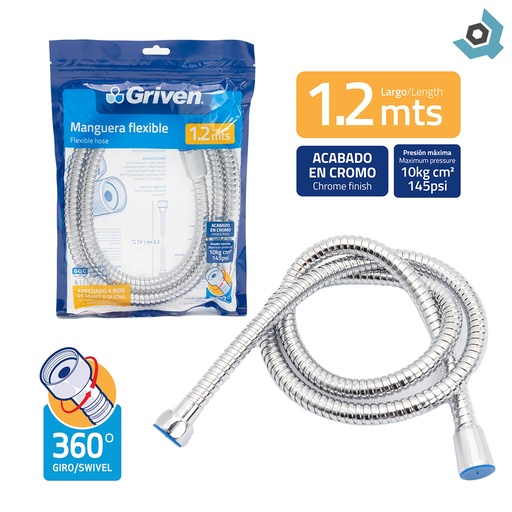 [11264] MANGUERA FLEXIBLE 1/2" 1.2 M CROMADO GRIVEN